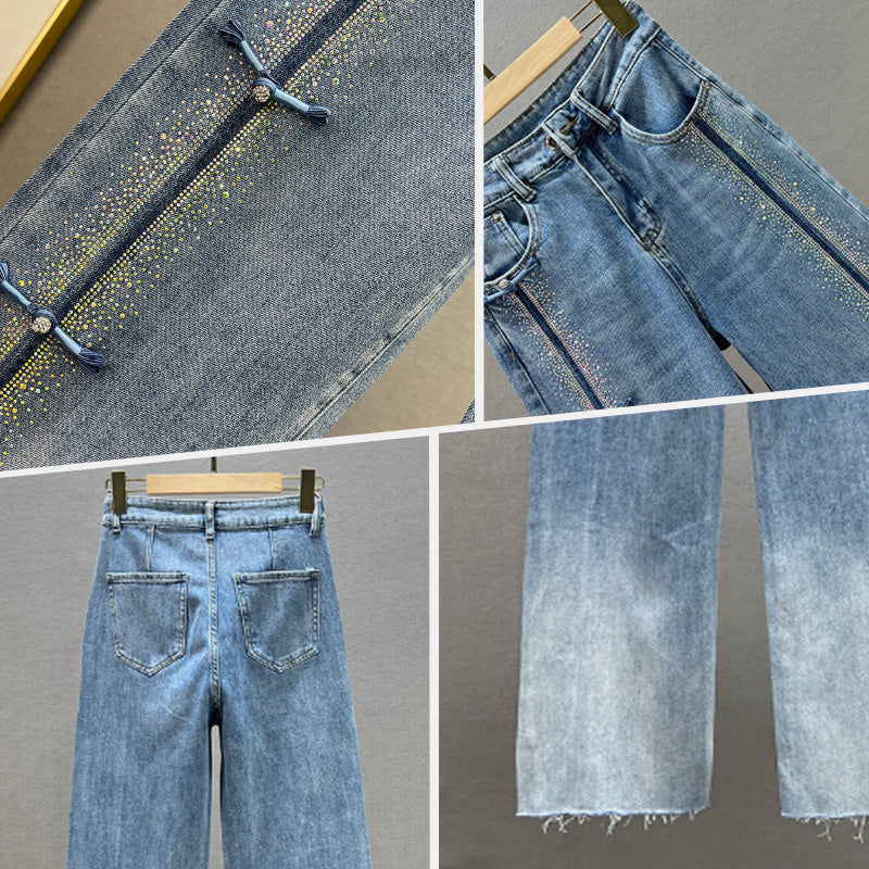 🔥2025 HOT SALE👖Women's Jeans With Shiny Rhinestones And Chic Slit✨