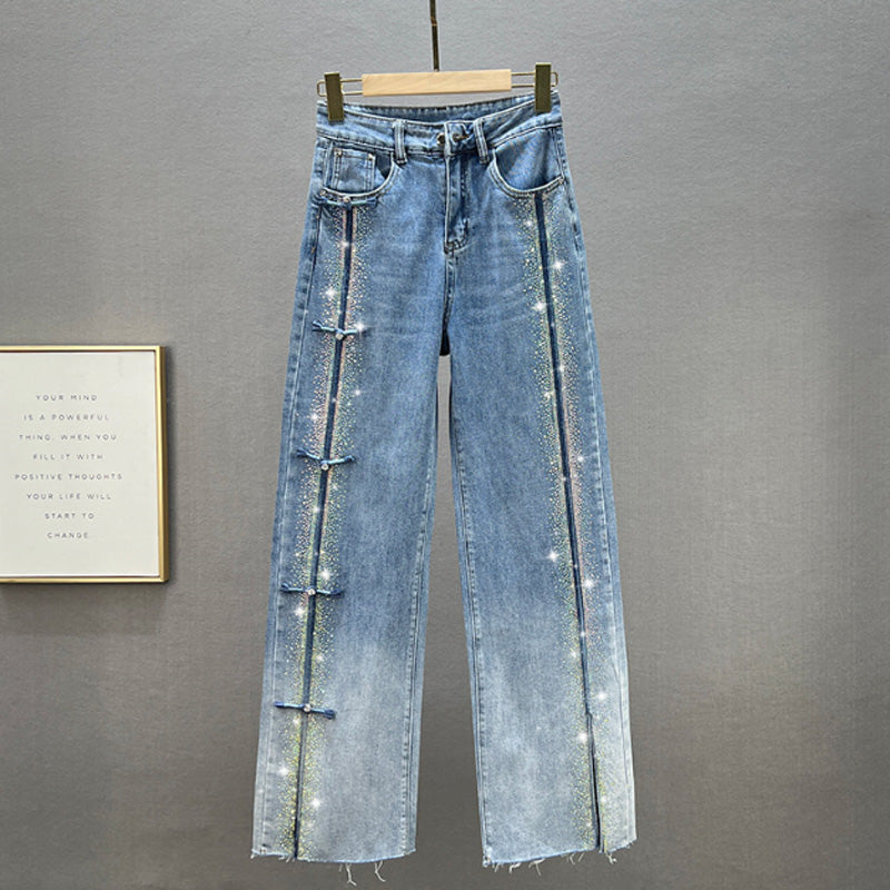 🔥2025 HOT SALE👖Women's Jeans With Shiny Rhinestones And Chic Slit✨