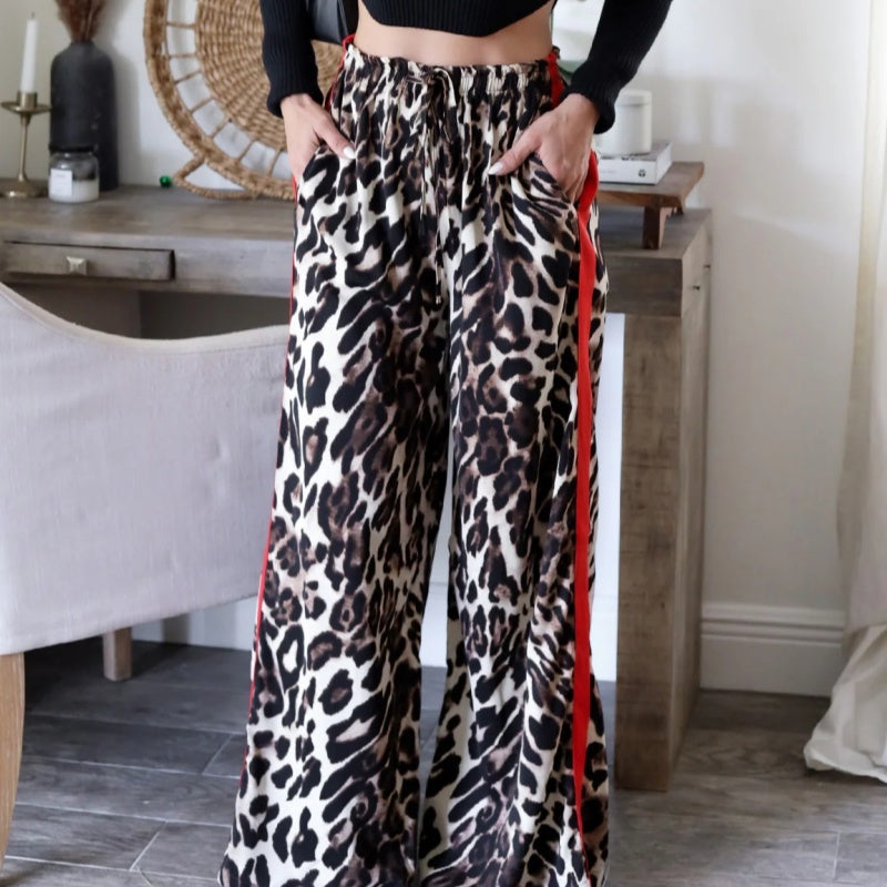 🔥2025 HOT SALE🔥 Women's Leopard Print Patchwork Wide Leg Pants