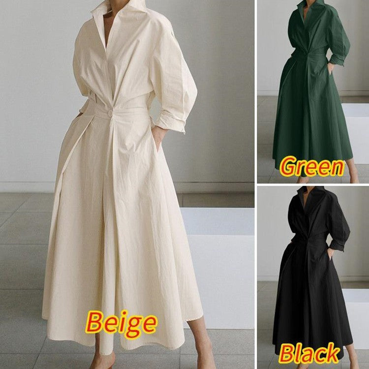 🌸Spring Specials🌸 Women's Plain Cotton Lapel Shirt Wrap Dress