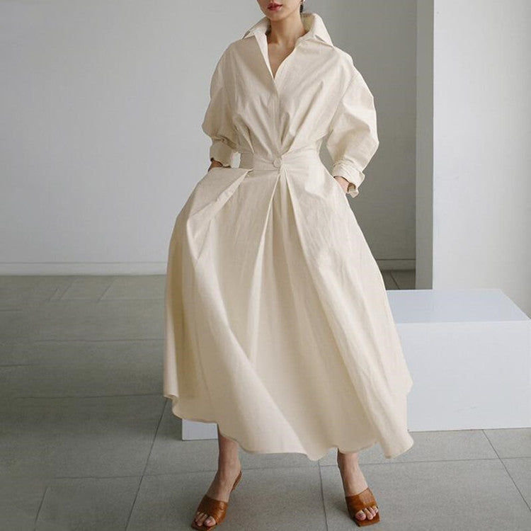 🌸Spring Specials🌸 Women's Plain Cotton Lapel Shirt Wrap Dress