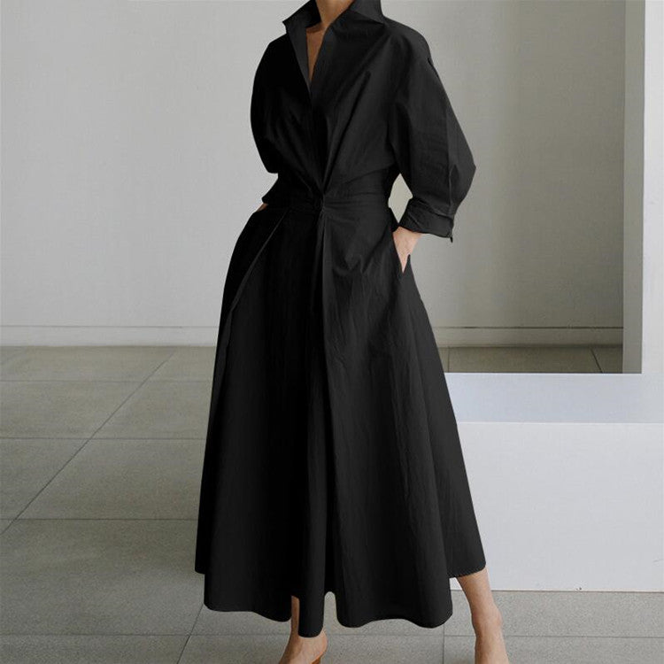 🌸Spring Specials🌸 Women's Plain Cotton Lapel Shirt Wrap Dress