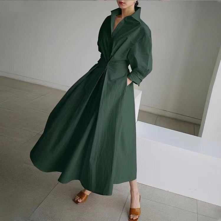 🌸Spring Specials🌸 Women's Plain Cotton Lapel Shirt Wrap Dress