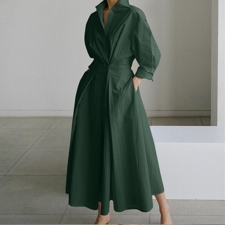 🌸Spring Specials🌸 Women's Plain Cotton Lapel Shirt Wrap Dress