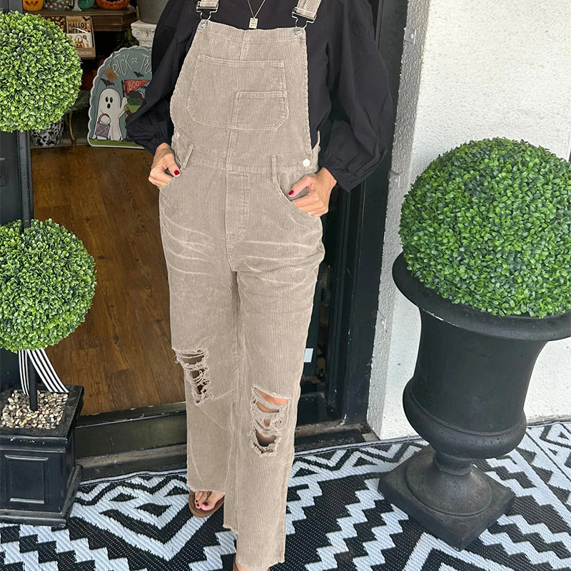 🔥2025 HOT SALE🔥 Women's Fashion Corduroy Holey Overalls