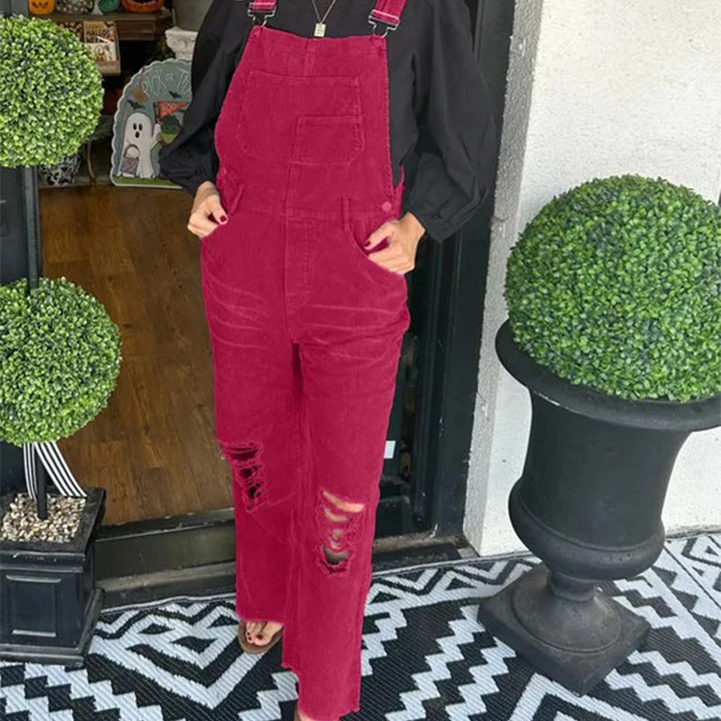 🔥2025 HOT SALE🔥 Women's Fashion Corduroy Holey Overalls