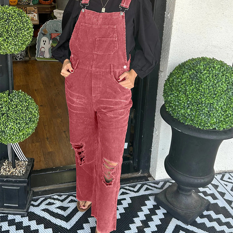 🔥2025 HOT SALE🔥 Women's Fashion Corduroy Holey Overalls