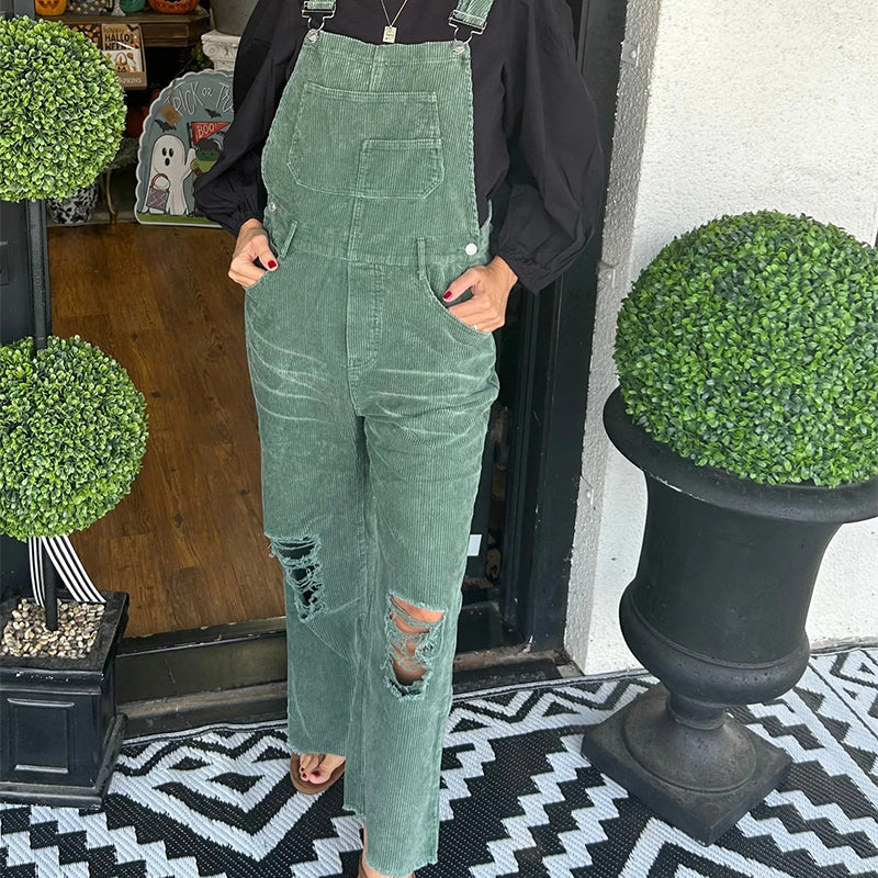 🔥2025 HOT SALE🔥 Women's Fashion Corduroy Holey Overalls