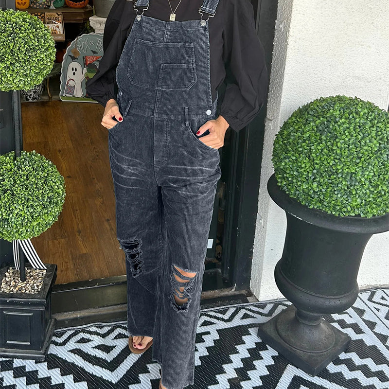 🔥2025 HOT SALE🔥 Women's Fashion Corduroy Holey Overalls