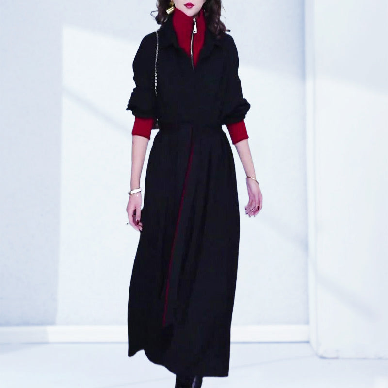 š„2025 HOT SALEš„ Womenās Stylish Faux Two-Piece Dress with Belt