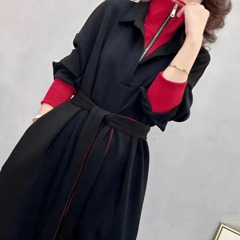š„2025 HOT SALEš„ Womenās Stylish Faux Two-Piece Dress with Belt