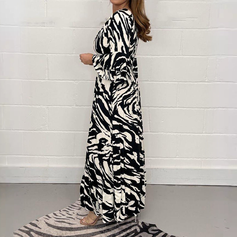 🌸Spring Specials💐 V-Neck Zebra Stripe Waistline 3/4 Sleeve Dress
