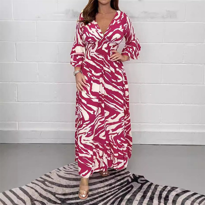 🌸Spring Specials💐 V-Neck Zebra Stripe Waistline 3/4 Sleeve Dress