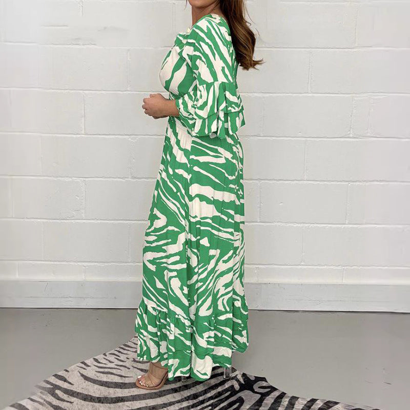 🌸Spring Specials💐 V-Neck Zebra Stripe Waistline 3/4 Sleeve Dress