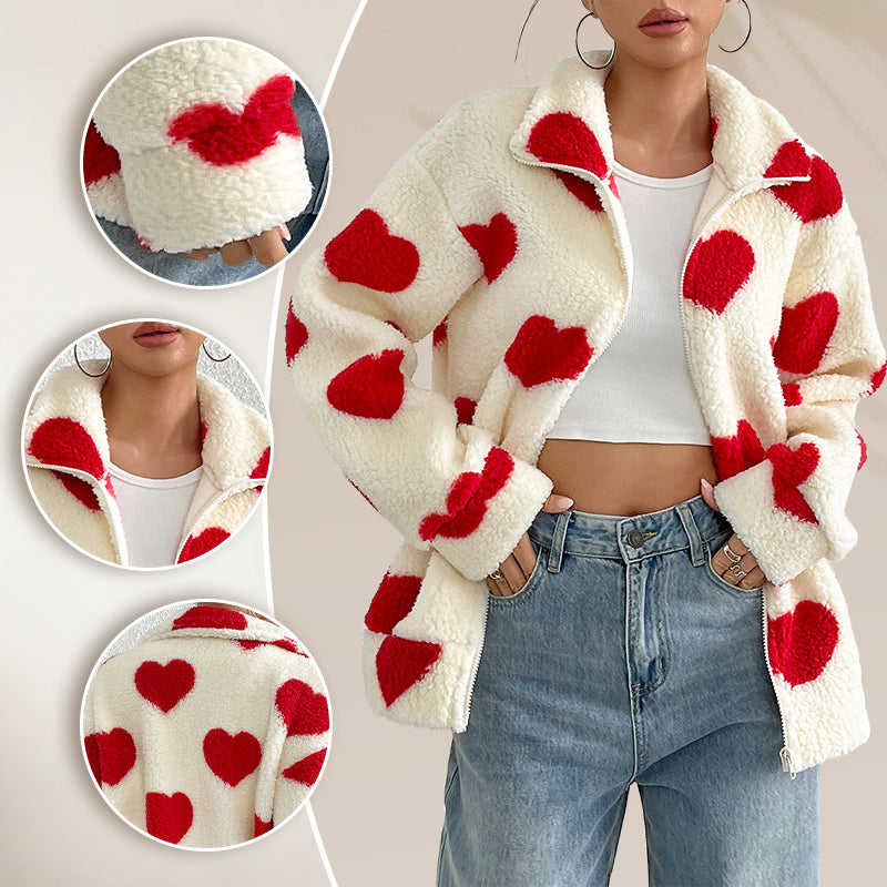 ❄️Winter Specials❄️ Women’s Warm Heart Print Full Zip Coats