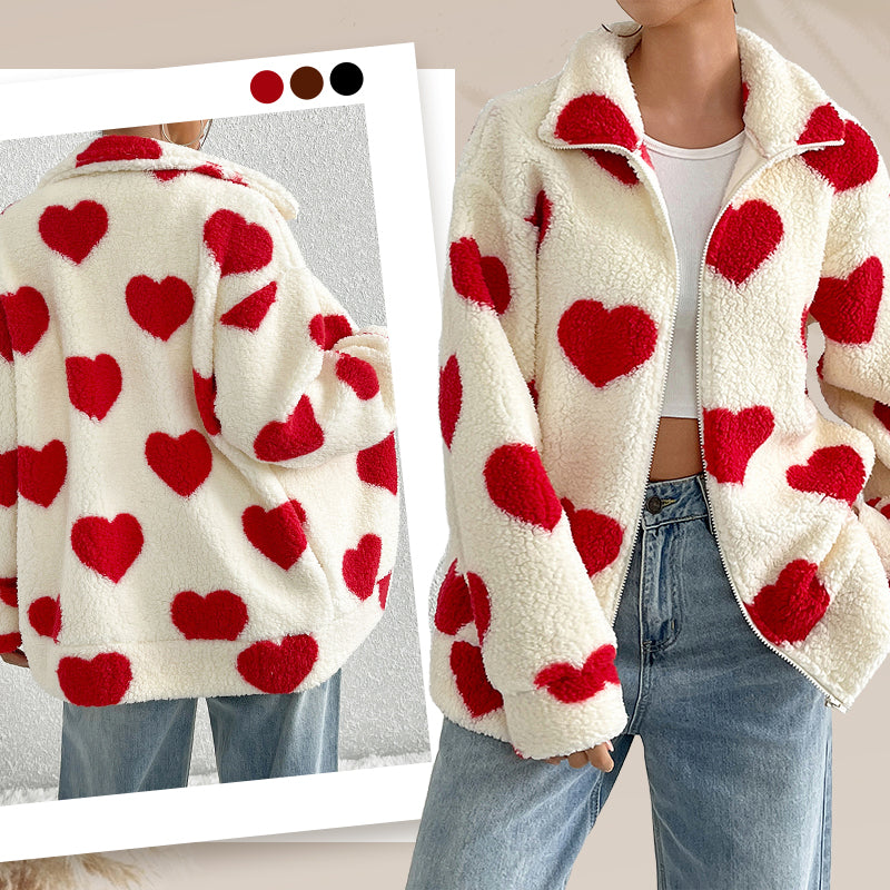 ❄️Winter Specials❄️ Women’s Warm Heart Print Full Zip Coats
