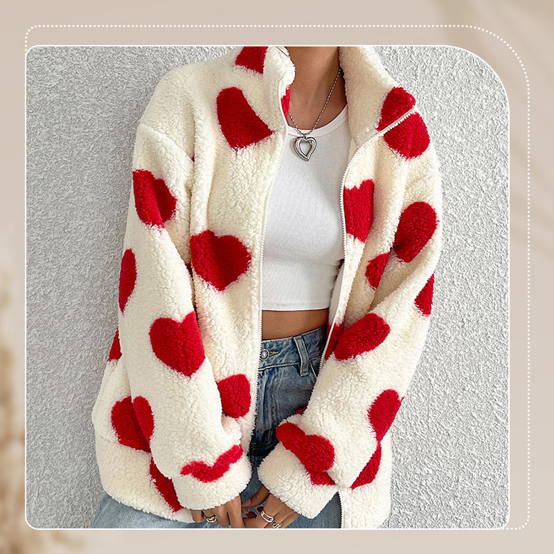 ❄️Winter Specials❄️ Women’s Warm Heart Print Full Zip Coats