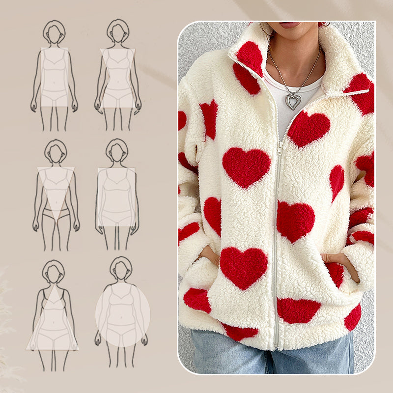 ❄️Winter Specials❄️ Women’s Warm Heart Print Full Zip Coats