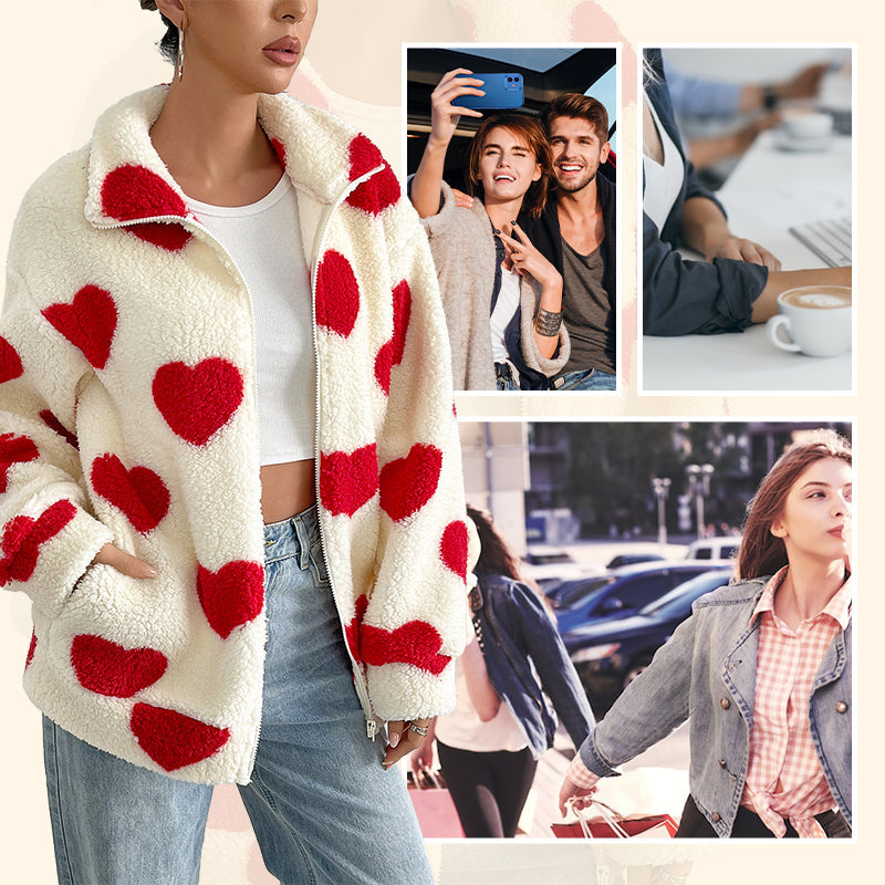 ❄️Winter Specials❄️ Women’s Warm Heart Print Full Zip Coats