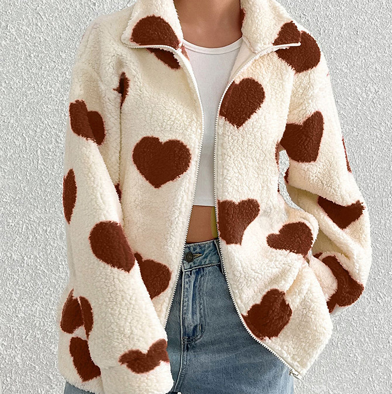 ❄️Winter Specials❄️ Women’s Warm Heart Print Full Zip Coats