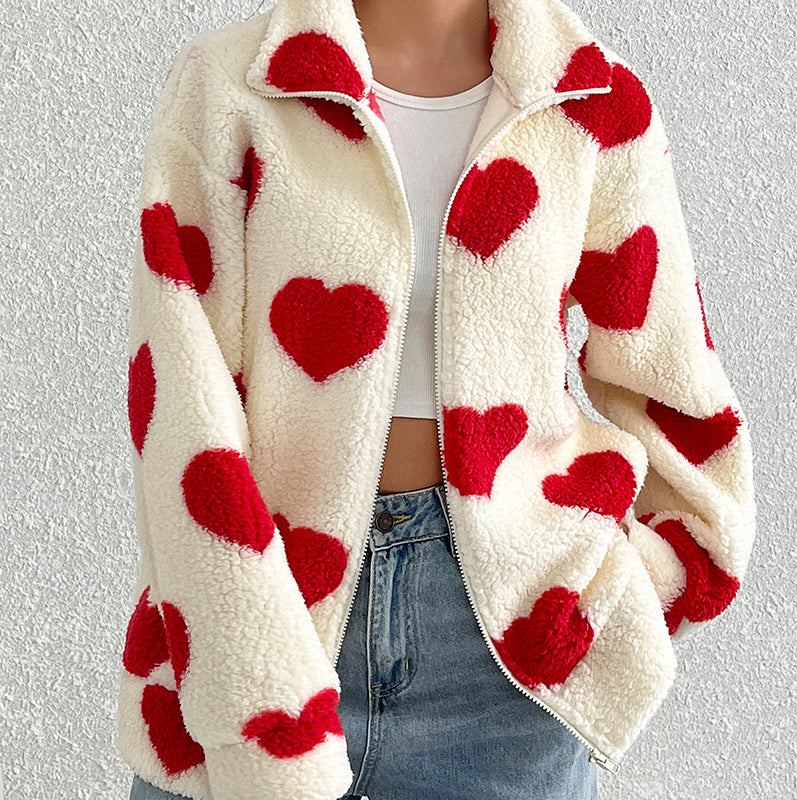 ❄️Winter Specials❄️ Women’s Warm Heart Print Full Zip Coats
