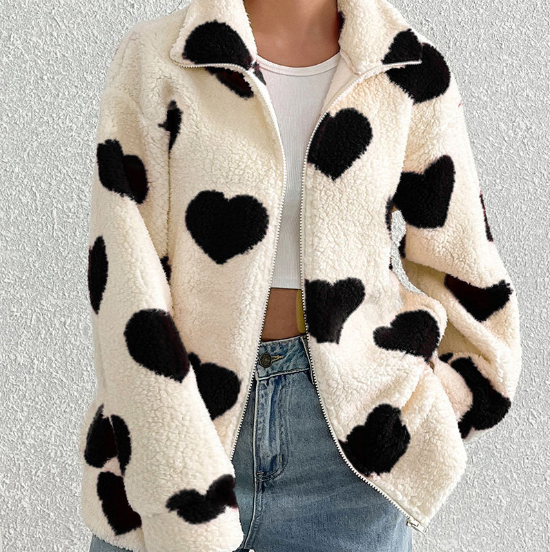 ❄️Winter Specials❄️ Women’s Warm Heart Print Full Zip Coats