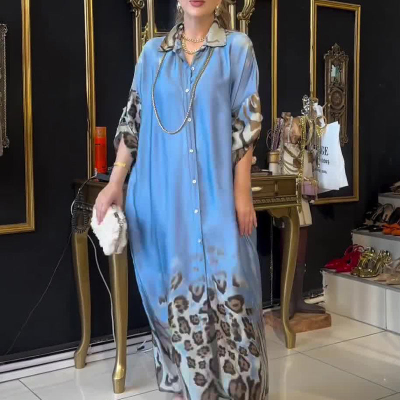🌸Spring Specials🌸 Women's Printed Lapel Long Sleeve Maxi Dress