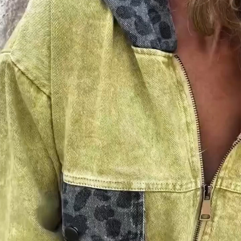 🌸Spring Specials🌸 Women's Hooded Zip-Up Denim Jacket with Leopard Print