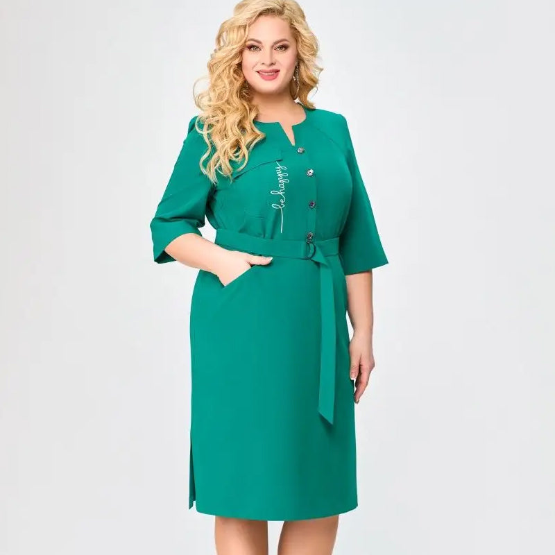 🌸Spring Specials🌸 Women's Casual Solid Half-Button Belted Dress