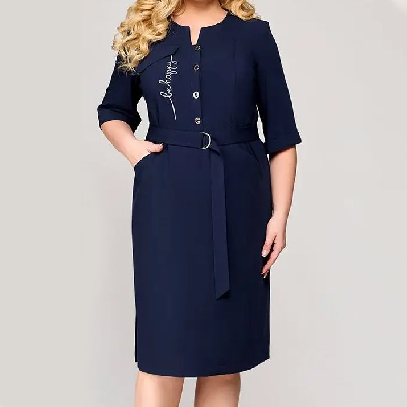 🌸Spring Specials🌸 Women's Casual Solid Half-Button Belted Dress