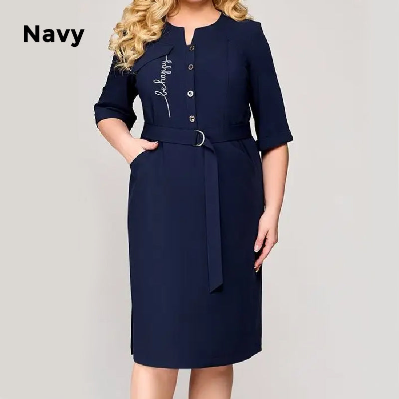 🌸Spring Specials🌸 Women's Casual Solid Half-Button Belted Dress