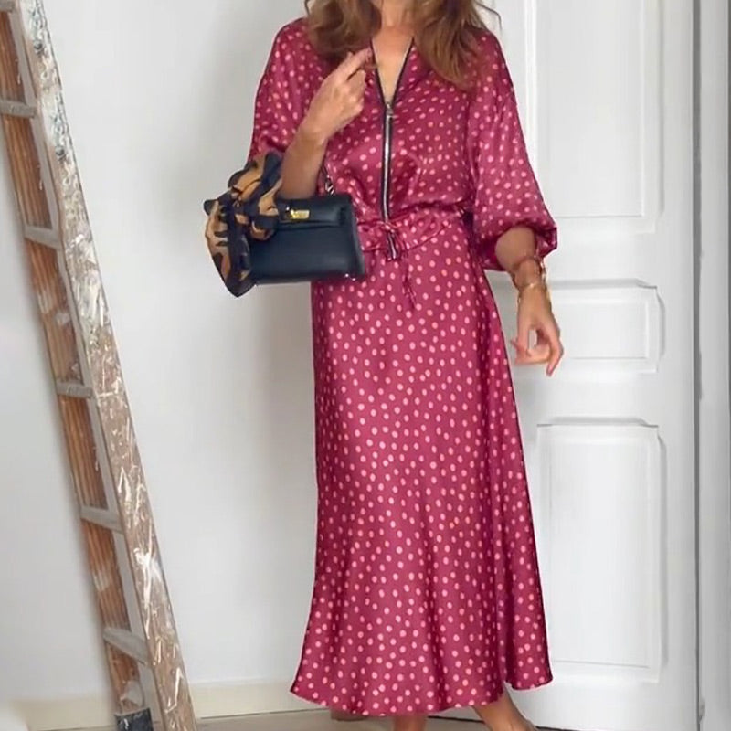 🌸Spring Specials🌸 Women's 2-Piece Polka Dot Outfit Zip-Up Top & Midi Skirt