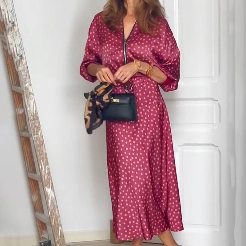 🌸Spring Specials🌸 Women's 2-Piece Polka Dot Outfit Zip-Up Top & Midi Skirt