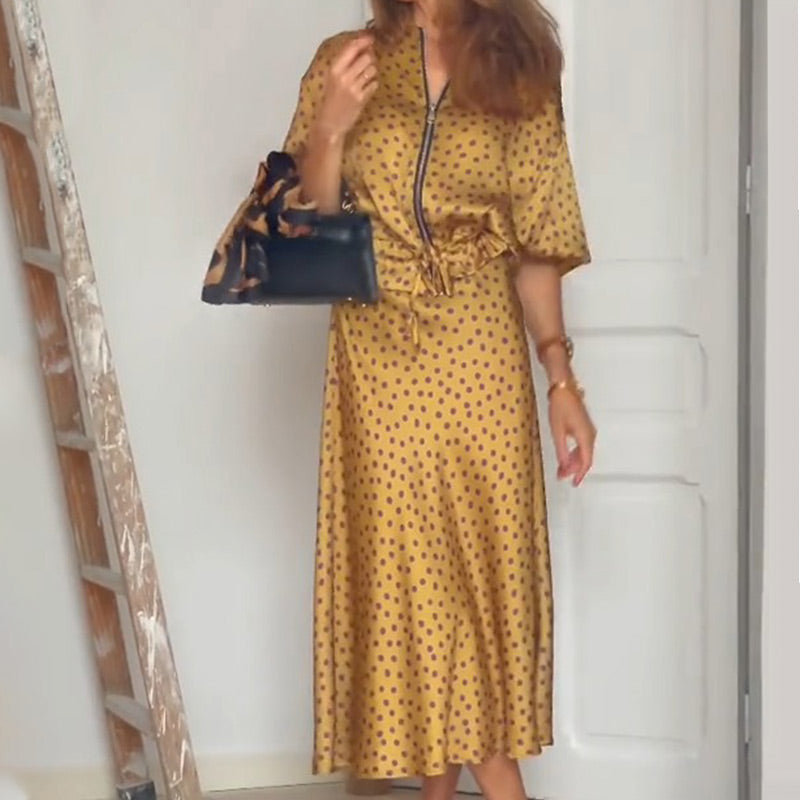 🌸Spring Specials🌸 Women's 2-Piece Polka Dot Outfit Zip-Up Top & Midi Skirt