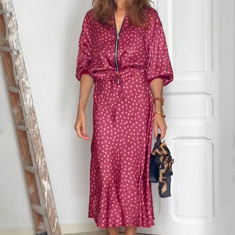 🌸Spring Specials🌸 Women's 2-Piece Polka Dot Outfit Zip-Up Top & Midi Skirt