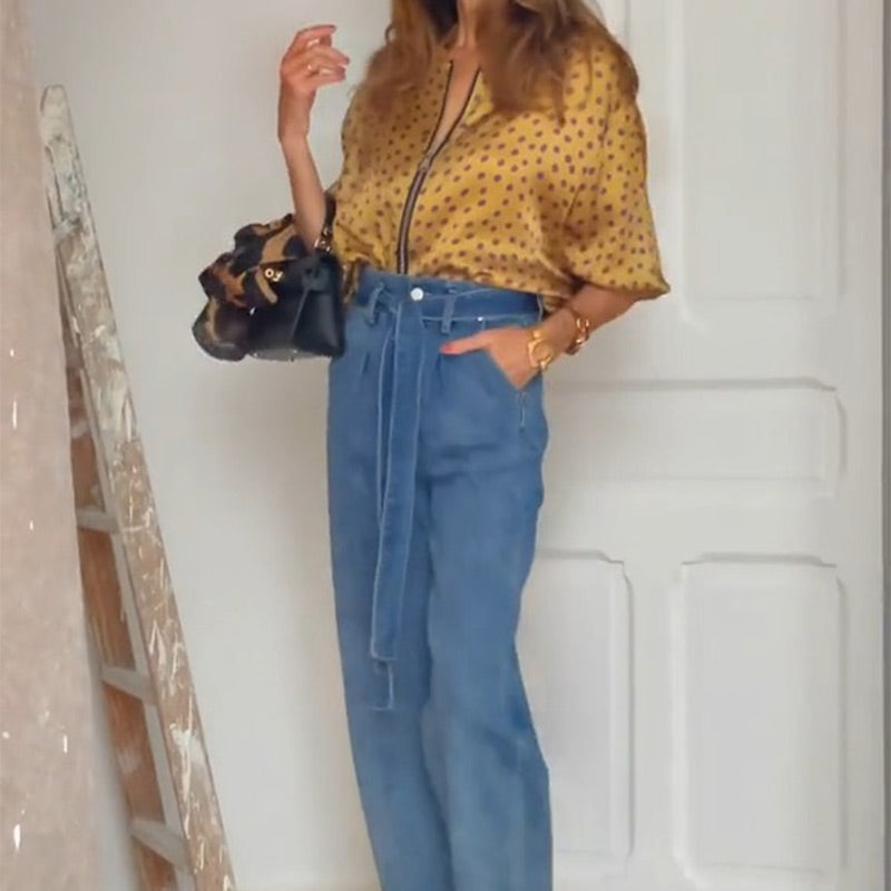 🌸Spring Specials🌸 Women's 2-Piece Polka Dot Outfit Zip-Up Top & Midi Skirt
