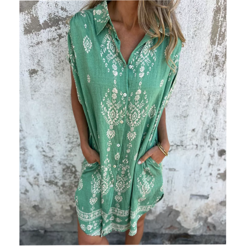 🌸Spring Specials💐 Loose-Fit Printed Short Sleeve Dress with Pockets