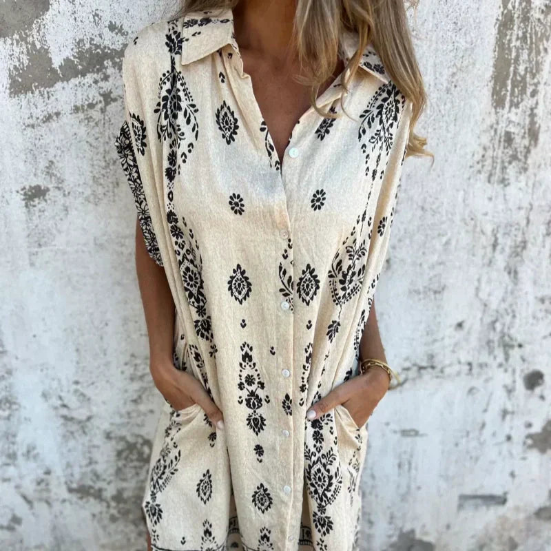 🌸Spring Specials💐 Loose-Fit Printed Short Sleeve Dress with Pockets