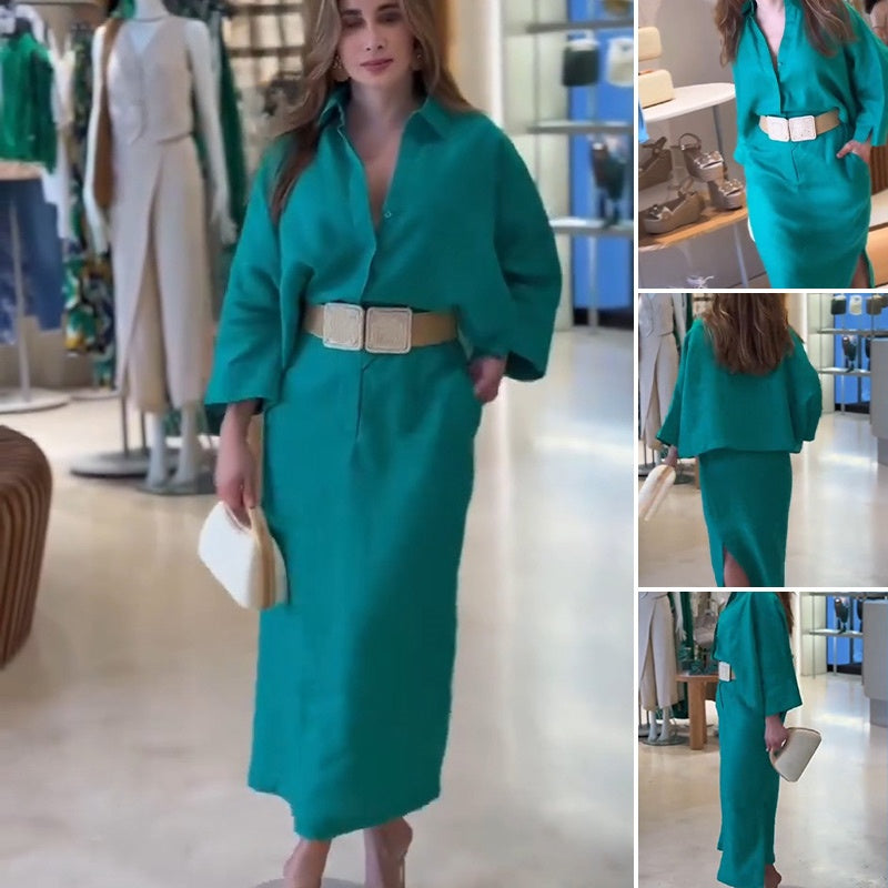 🌸Spring Specials🌸 Women’s 2-Piece Oversized Shirt & Midi Skirt Set with Belt