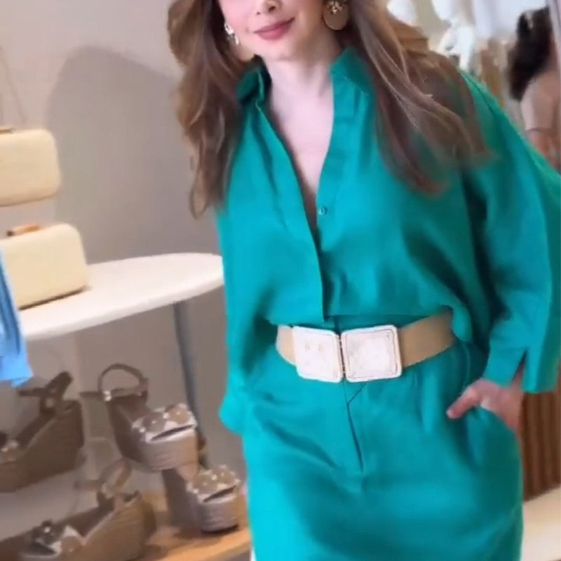 🌸Spring Specials🌸 Women’s 2-Piece Oversized Shirt & Midi Skirt Set with Belt