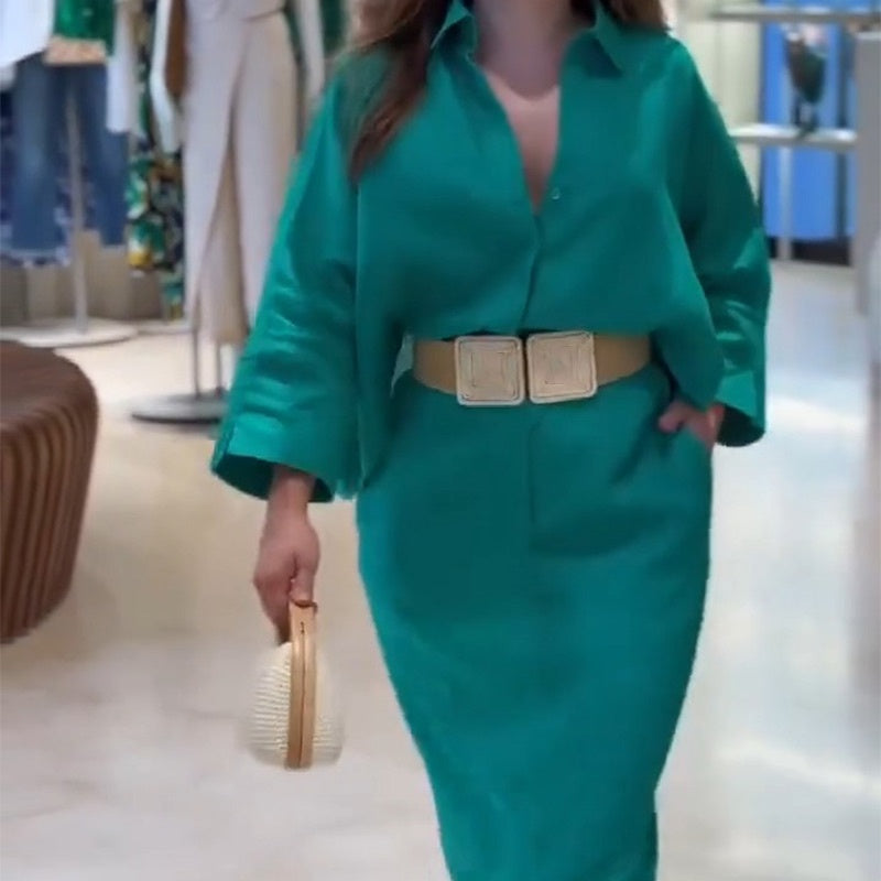 🌸Spring Specials🌸 Women’s 2-Piece Oversized Shirt & Midi Skirt Set with Belt