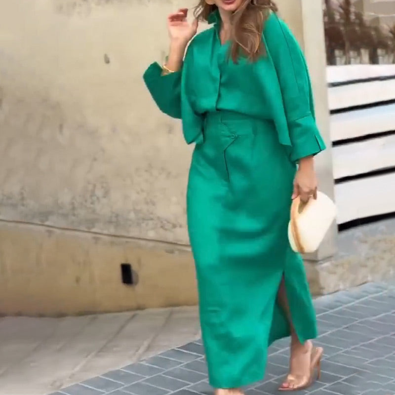 🌸Spring Specials🌸 Women’s 2-Piece Oversized Shirt & Midi Skirt Set with Belt