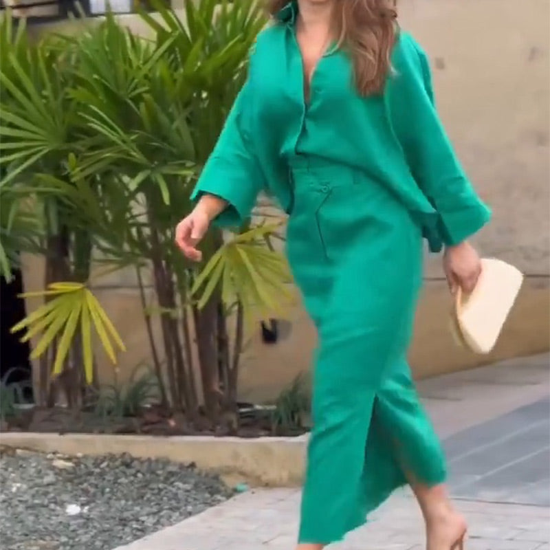 🌸Spring Specials🌸 Women’s 2-Piece Oversized Shirt & Midi Skirt Set with Belt