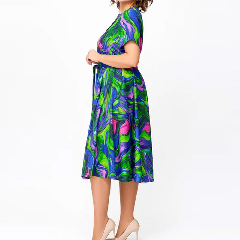 🌸Spring Specials💐 Women's Short Sleeve Waisted Printed Midi Dress