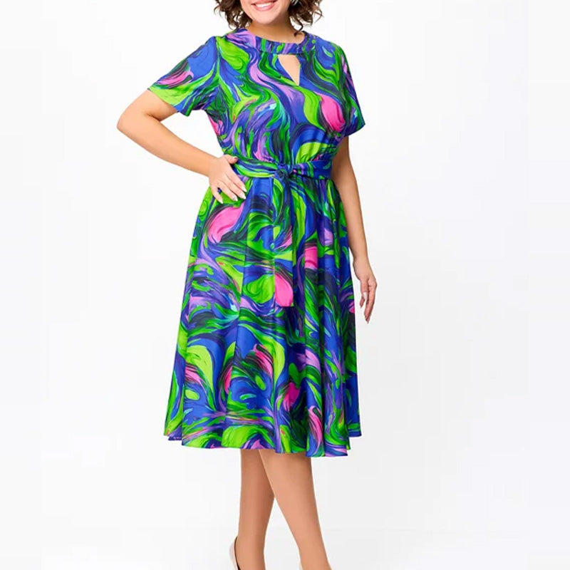 🌸Spring Specials💐 Women's Short Sleeve Waisted Printed Midi Dress
