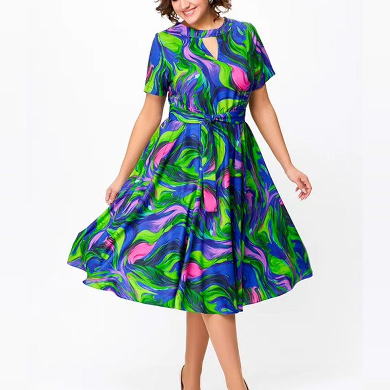 🌸Spring Specials💐 Women's Short Sleeve Waisted Printed Midi Dress