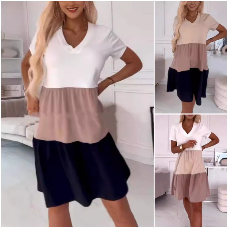 🌸Spring Specials💐 Women’s Elegant Color Block V-Neck Long Dress