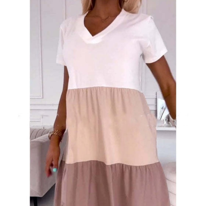 🌸Spring Specials💐 Women’s Elegant Color Block V-Neck Long Dress