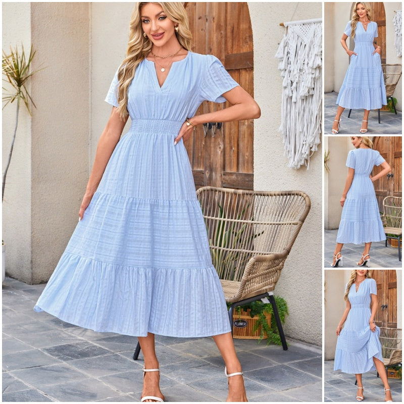 🌸Spring Specials💐 Women's Casual Summer Short-Sleeve V-Neck Long Dresses