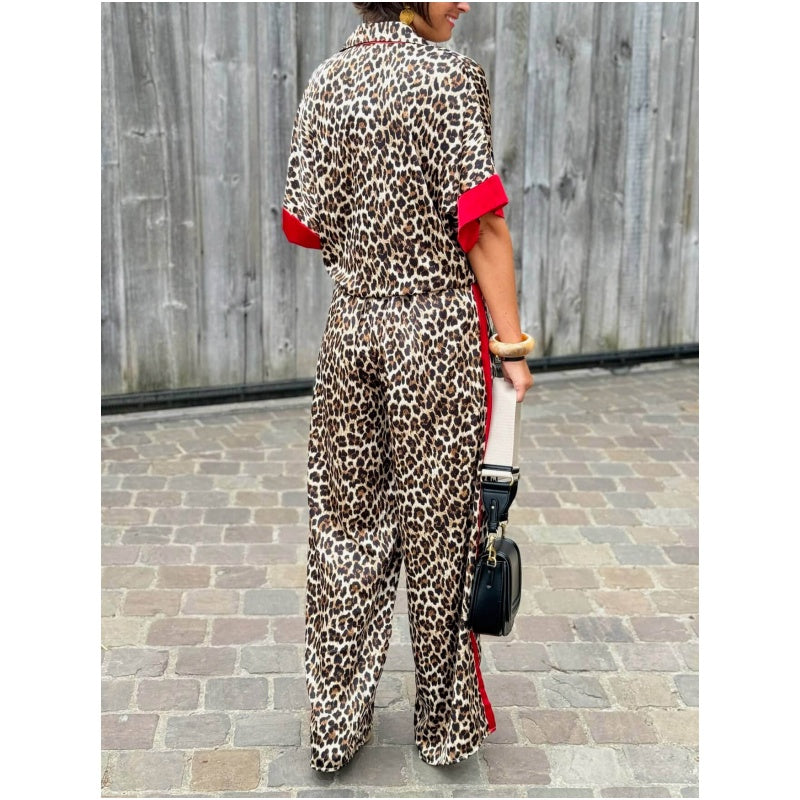 🌸Spring Specials💐 Women's 2-Piece Leopard Print Outfit Button-Down Shirt & Wide-Leg Pants